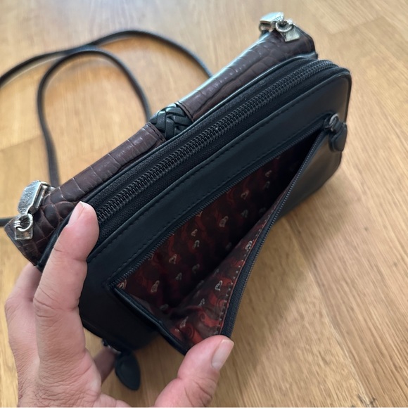 Brighton Black Brown Leather Crossbody Organizer Zip Around Wallet - Picture 10 of 15